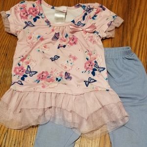 Pink Floral Butterfly Handkerchief Hem Top